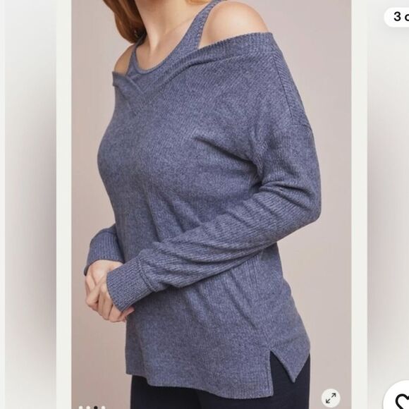 Anthropologie Saturday Sunday Cloud Fleece Cold Shoulder Sweater in Pink XS - Picture 7 of 9